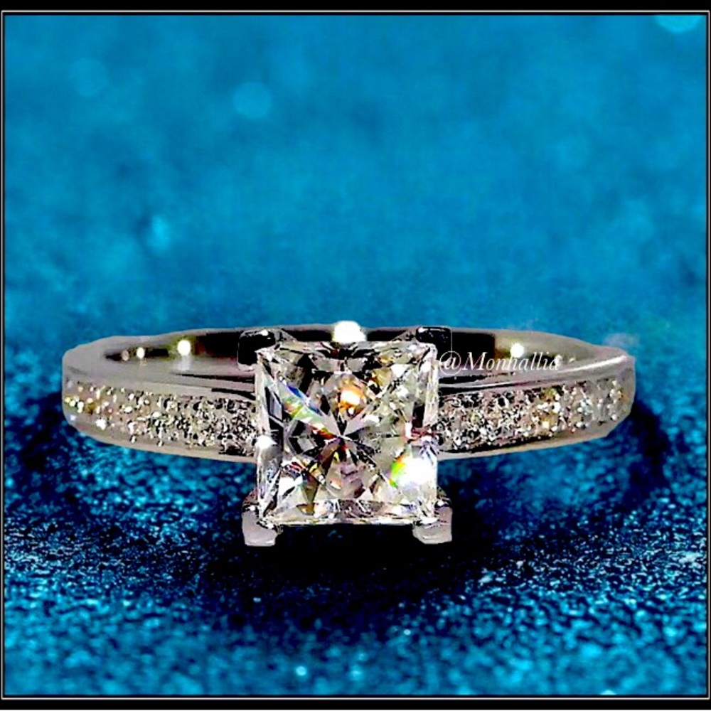 Clearance! NEW 925 SILVER SIMULATED DIAMOND SQUARE ENGAGEMENT SOLITAIRE RING